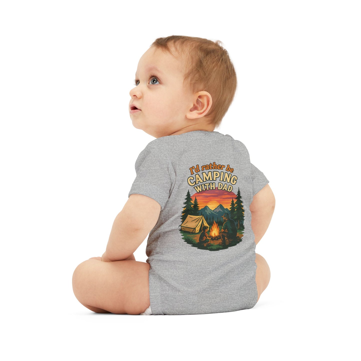 Camping-Themed Infant Jersey One Piece - "I'd Rather Be Camping With Dad" Baby Bodysuit