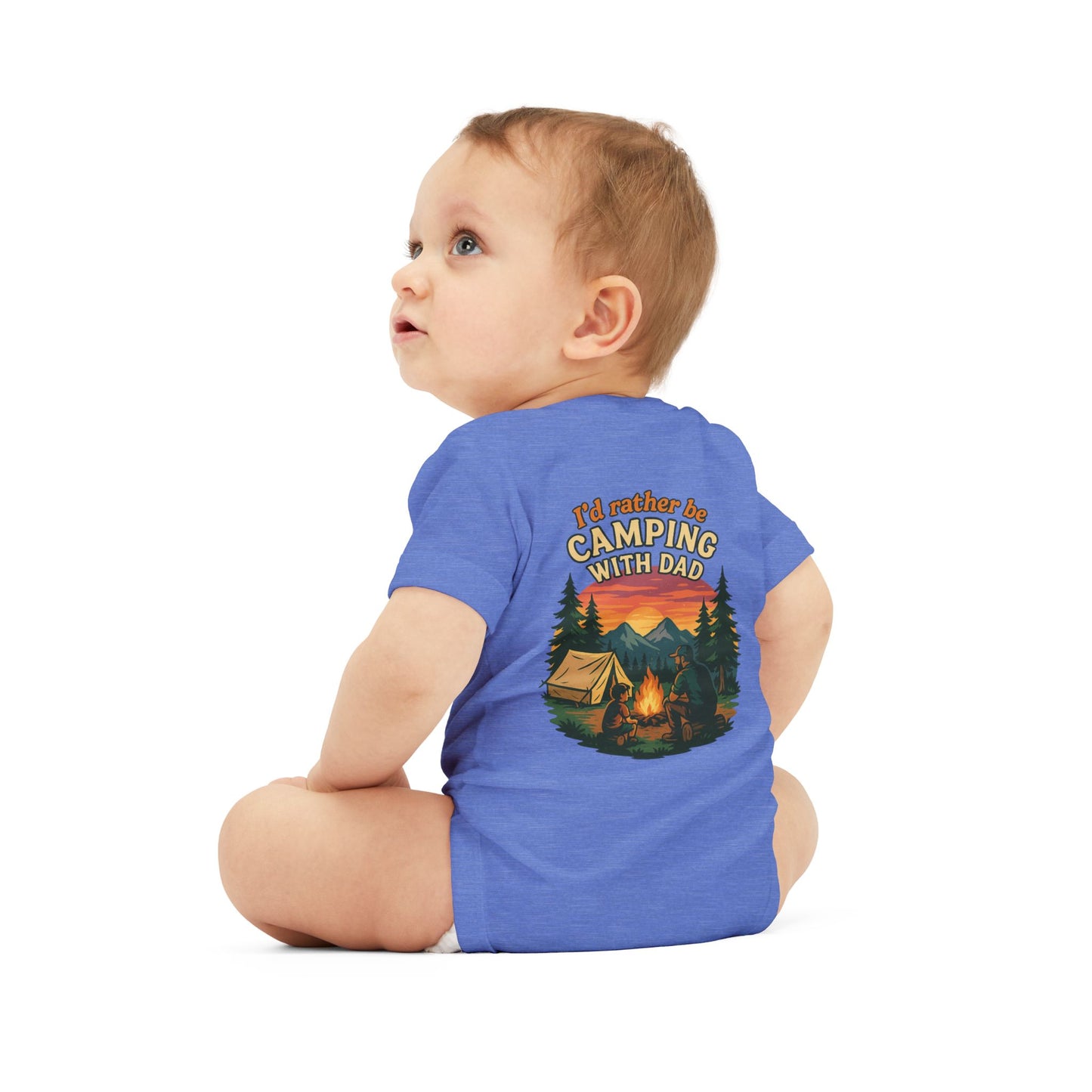 Camping-Themed Infant Jersey One Piece - "I'd Rather Be Camping With Dad" Baby Bodysuit
