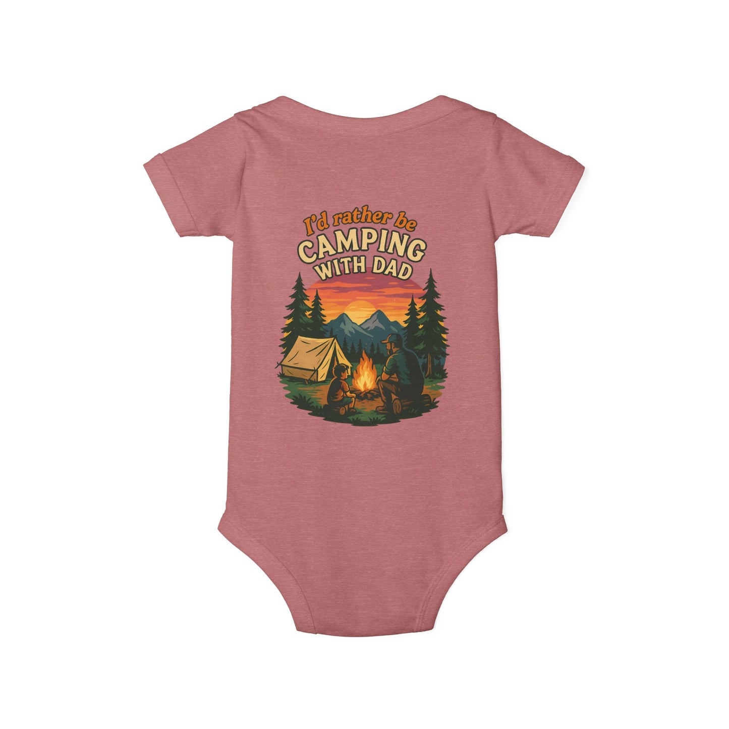Camping-Themed Infant Jersey One Piece - "I'd Rather Be Camping With Dad" Baby Bodysuit