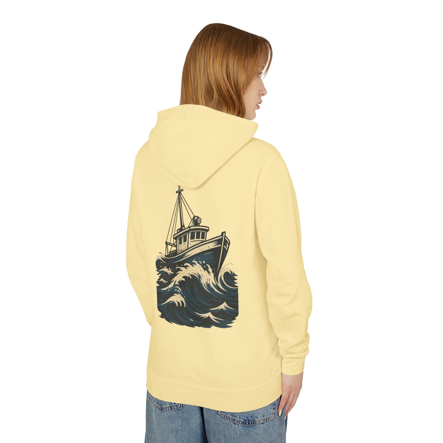 Worn N' Wild Unisex Lightweight Hooded Sweatshirt - Nautical Design