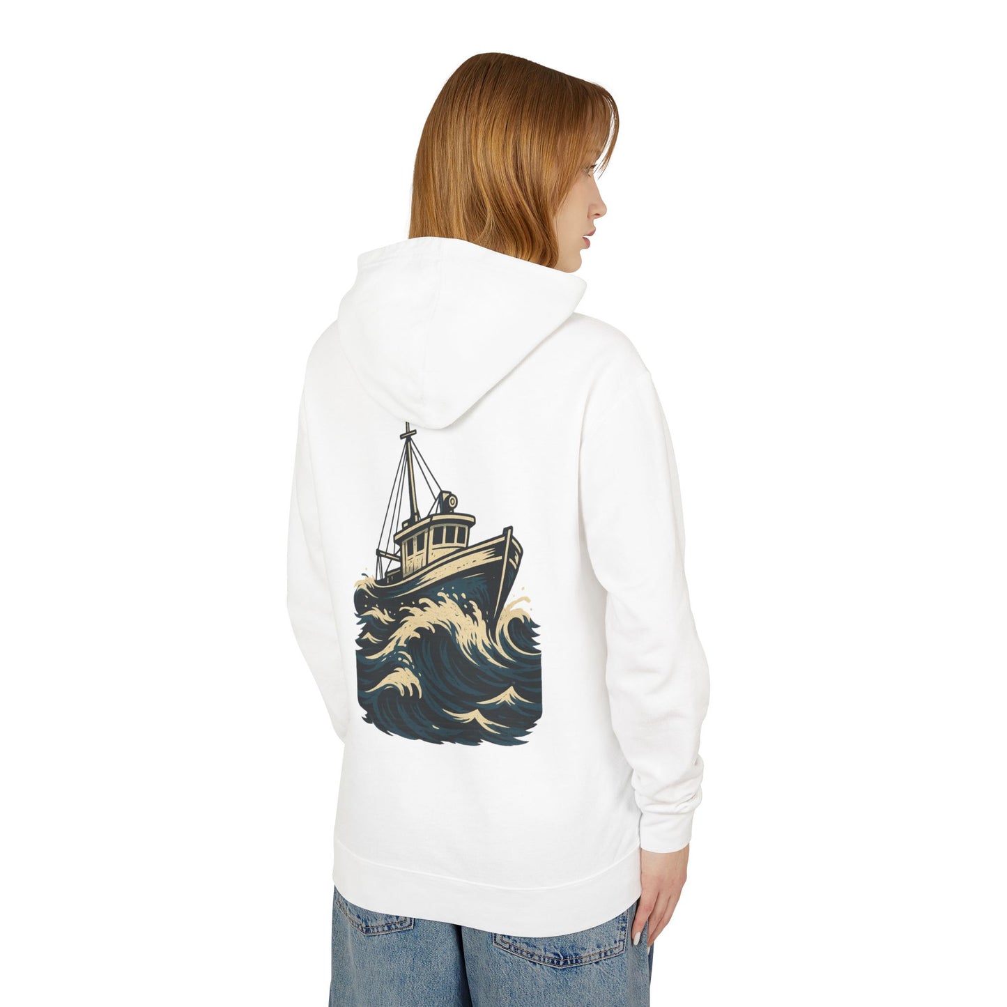 Worn N' Wild Unisex Lightweight Hooded Sweatshirt - Nautical Design