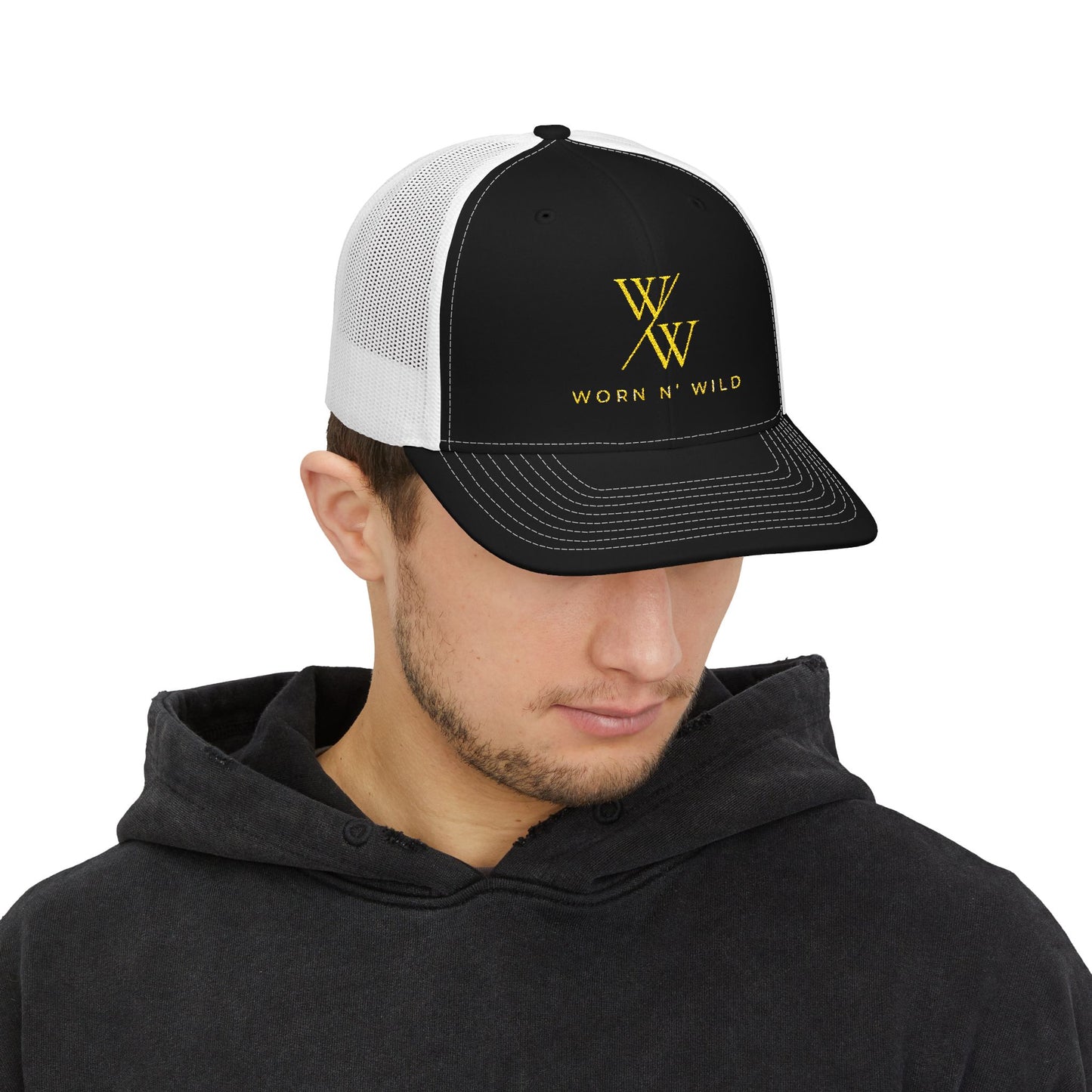 Worn N' Wild Embroidered Snapback Trucker Cap - Trendy Outdoor Style