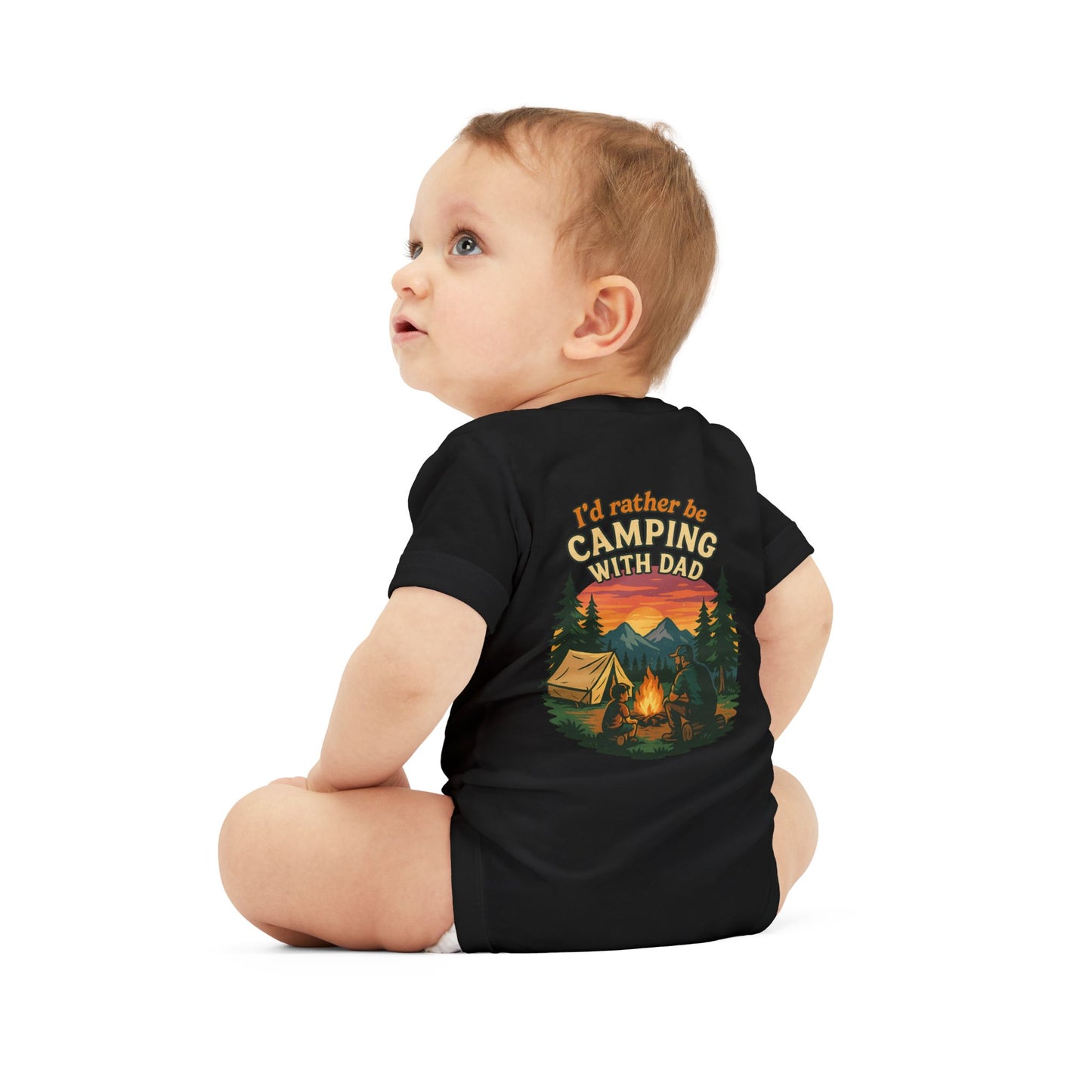 Camping-Themed Infant Jersey One Piece - "I'd Rather Be Camping With Dad" Baby Bodysuit