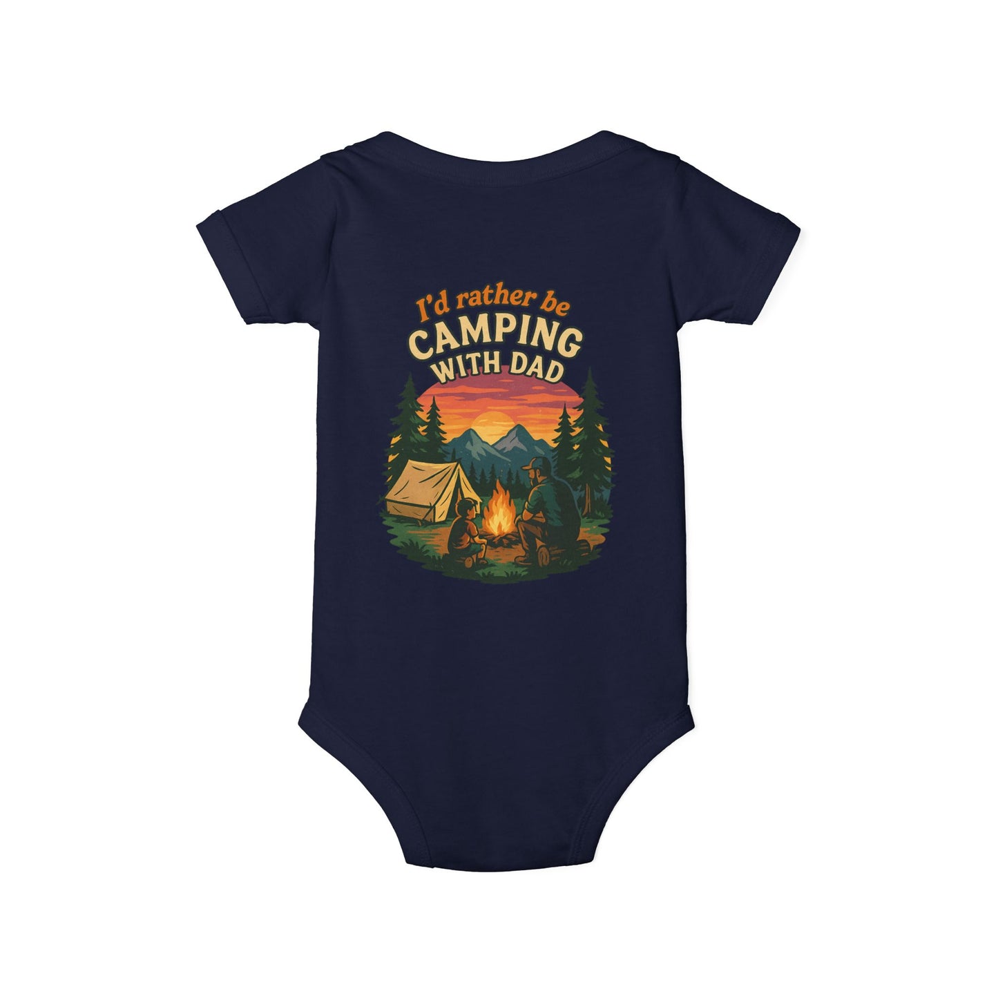 Camping-Themed Infant Jersey One Piece - "I'd Rather Be Camping With Dad" Baby Bodysuit