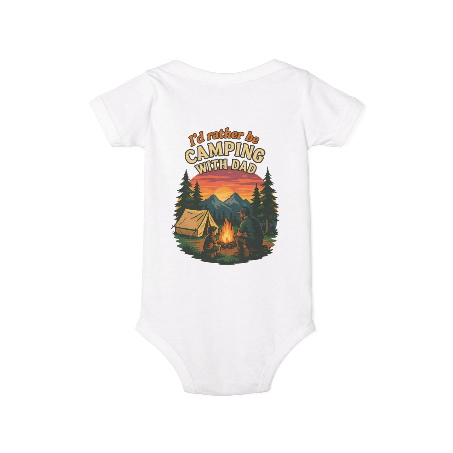 Camping-Themed Infant Jersey One Piece - "I'd Rather Be Camping With Dad" Baby Bodysuit