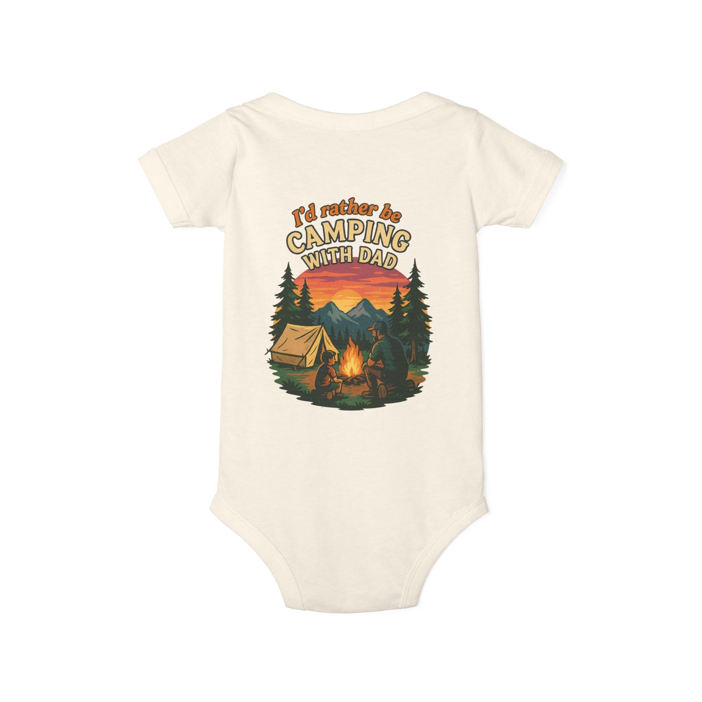 Camping-Themed Infant Jersey One Piece - "I'd Rather Be Camping With Dad" Baby Bodysuit