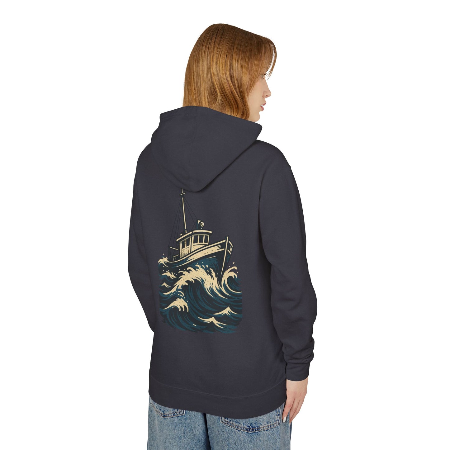 Worn N' Wild Unisex Lightweight Hooded Sweatshirt - Nautical Design