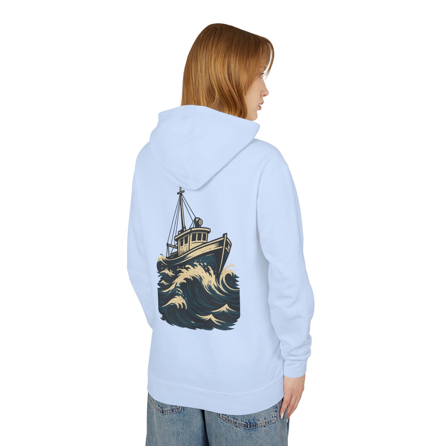 Worn N' Wild Unisex Lightweight Hooded Sweatshirt - Nautical Design
