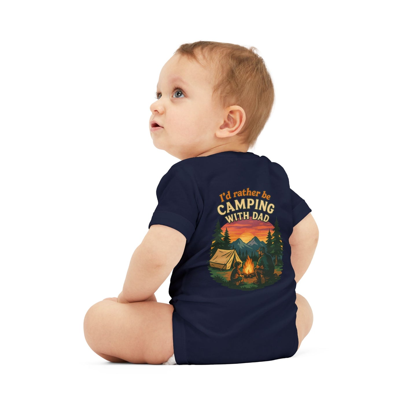 Camping-Themed Infant Jersey One Piece - "I'd Rather Be Camping With Dad" Baby Bodysuit