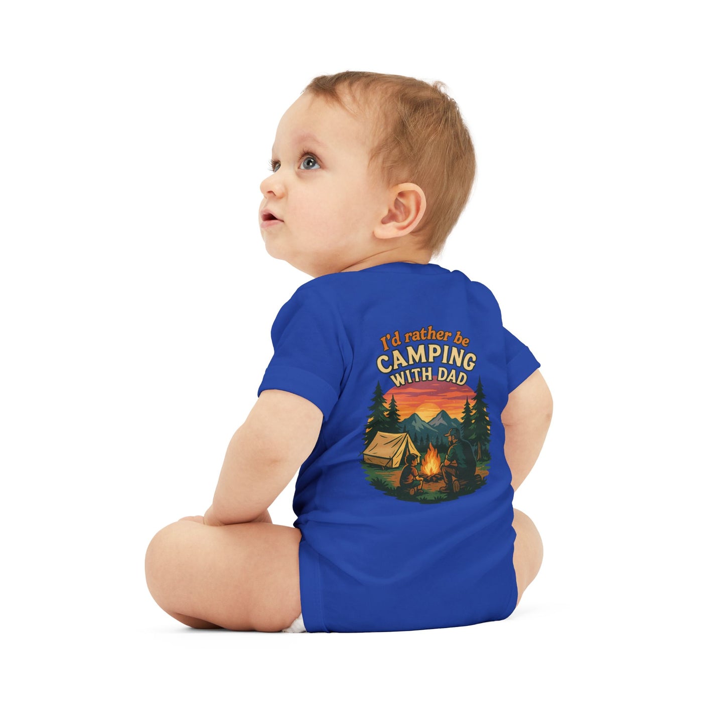 Camping-Themed Infant Jersey One Piece - "I'd Rather Be Camping With Dad" Baby Bodysuit