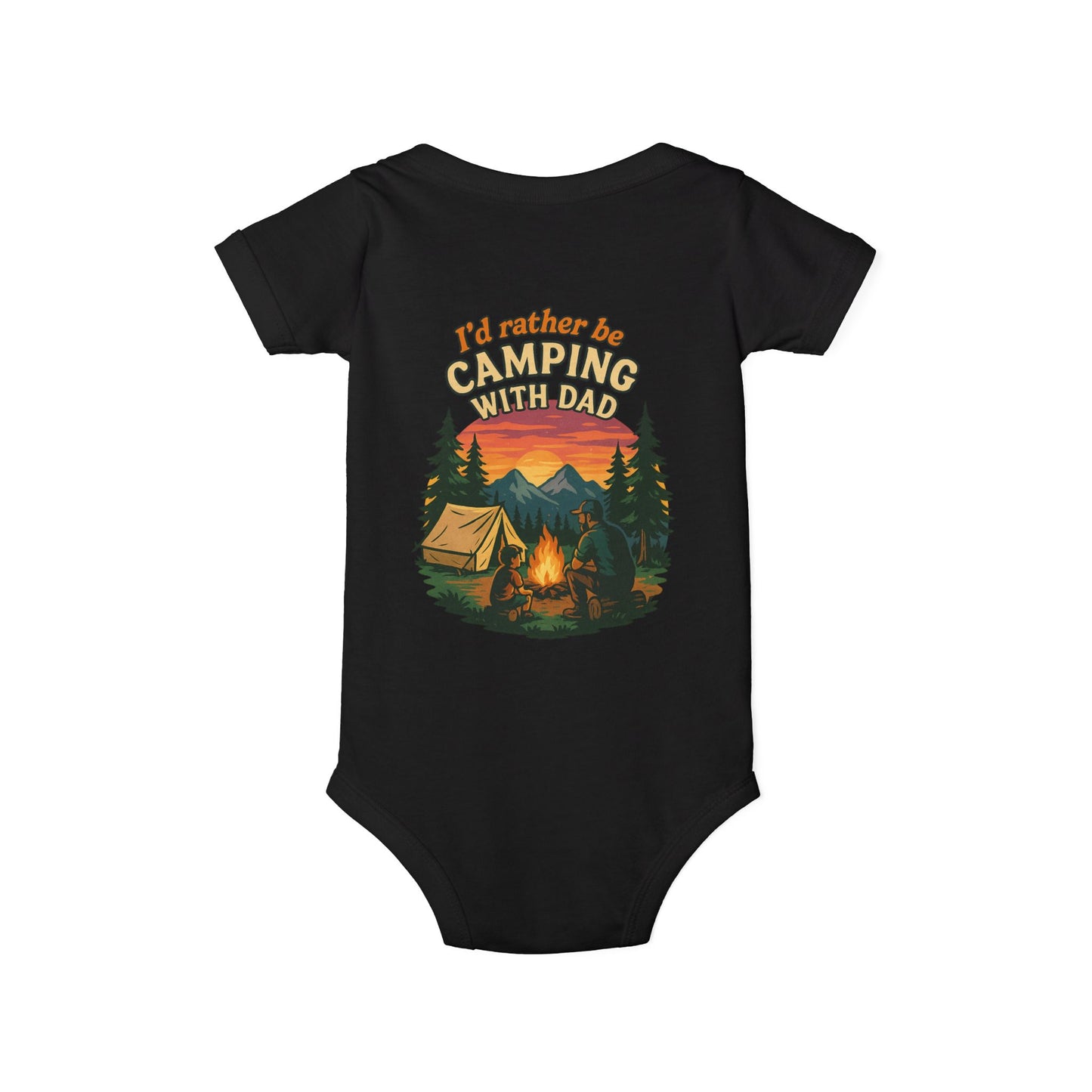 Camping-Themed Infant Jersey One Piece - "I'd Rather Be Camping With Dad" Baby Bodysuit