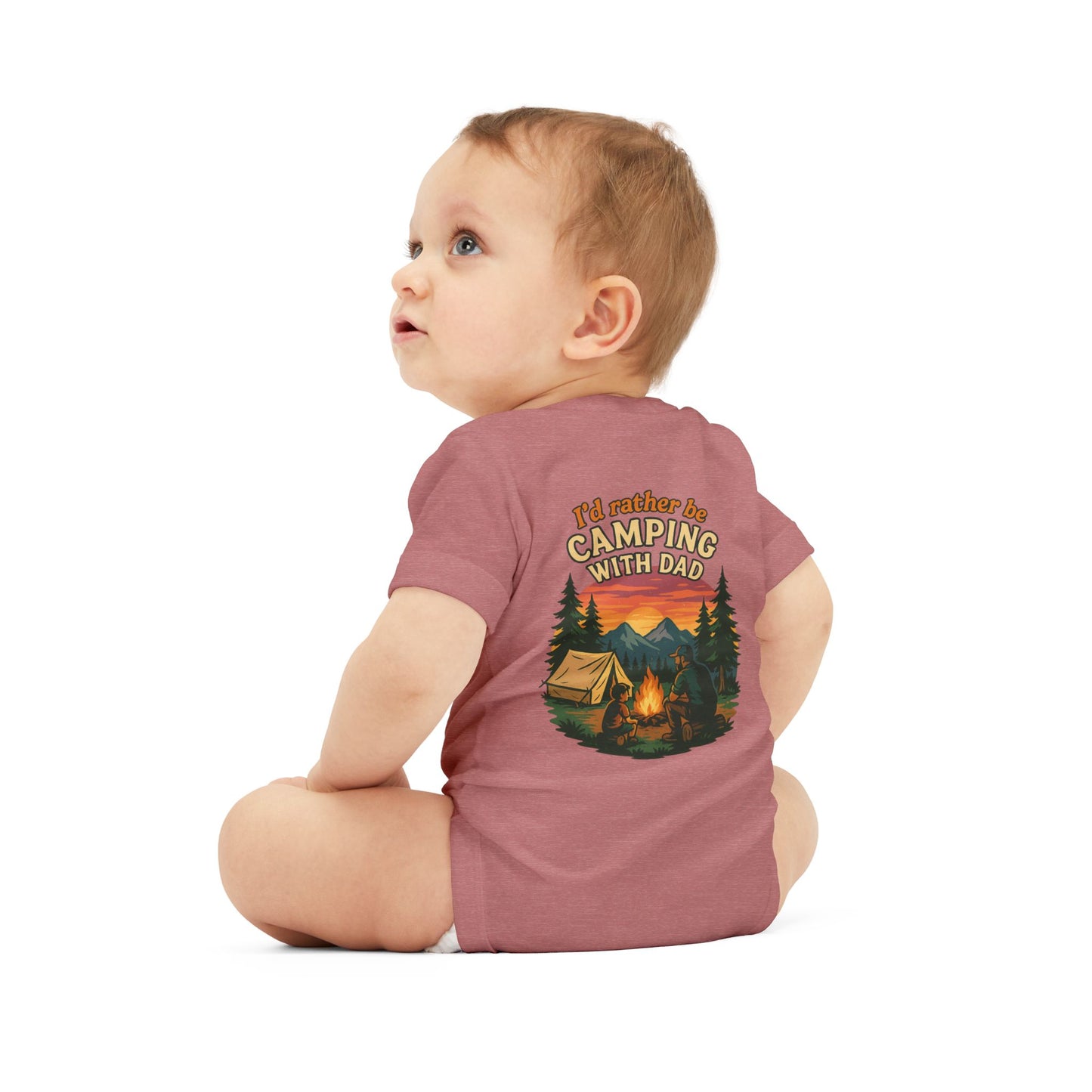 Camping-Themed Infant Jersey One Piece - "I'd Rather Be Camping With Dad" Baby Bodysuit