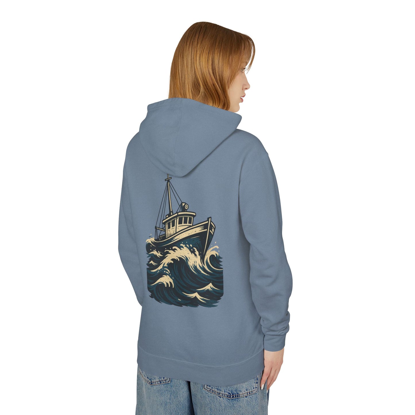 Worn N' Wild Unisex Lightweight Hooded Sweatshirt - Nautical Design